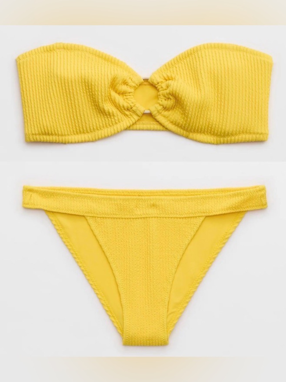 NWT Aerie FULL SET Crinkle Bandeau Top + Banded Cheeky Bottom Yellow - Sz S